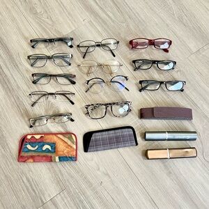 Lot/12 Mixed Unisex Optical Glasses Frames w/ 5 Cases Pre-Owned, Vintage